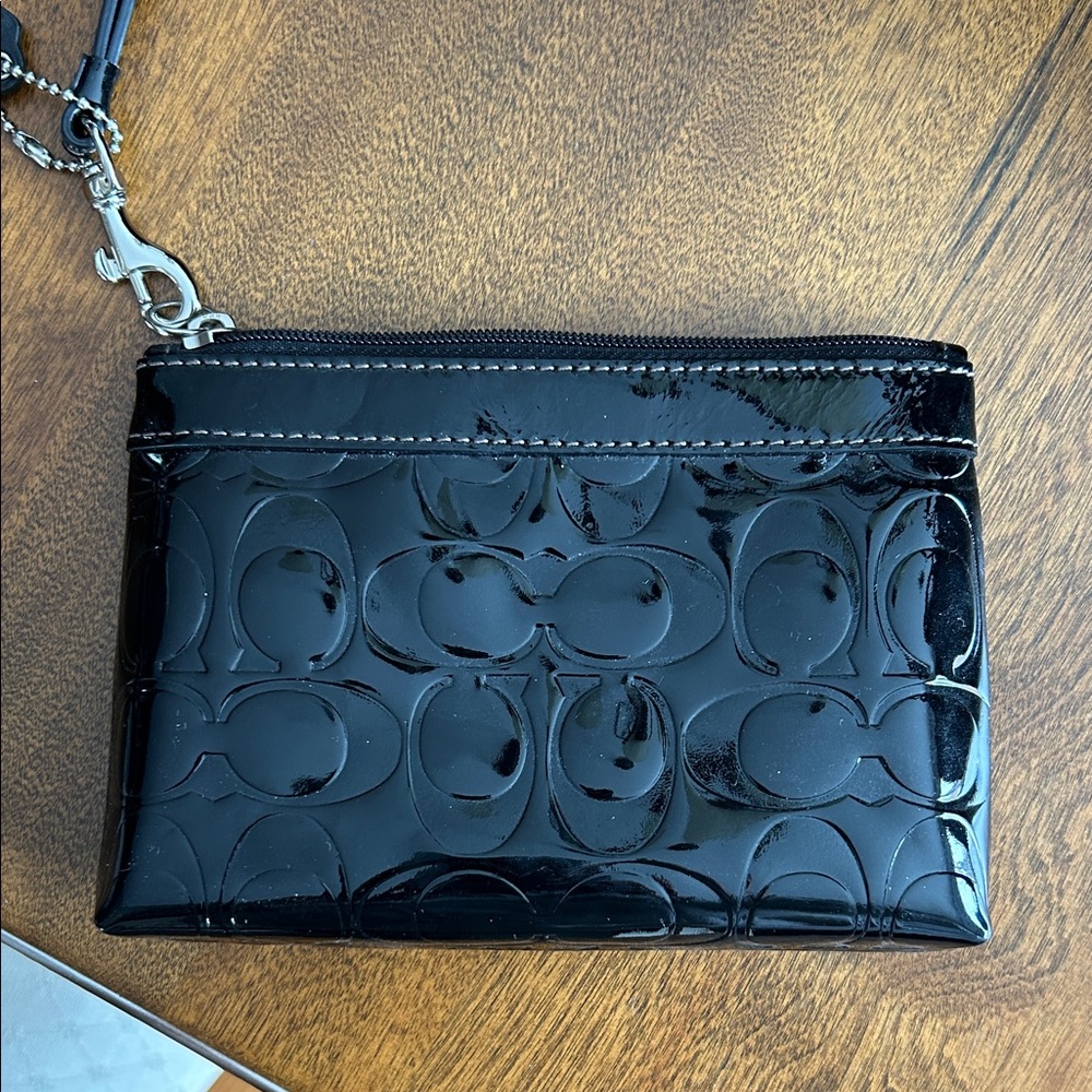 Coach Glossy Black Embossed Wristlet - Picture 3 of 4